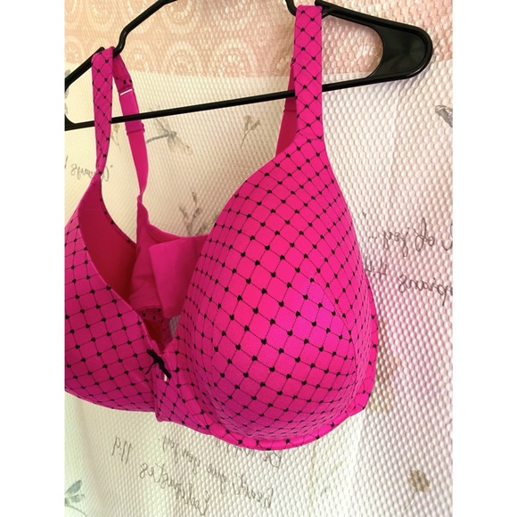 NWOT Cacique Pink bra with Black Hearts full coverage 42F - Picture 2 of 5
